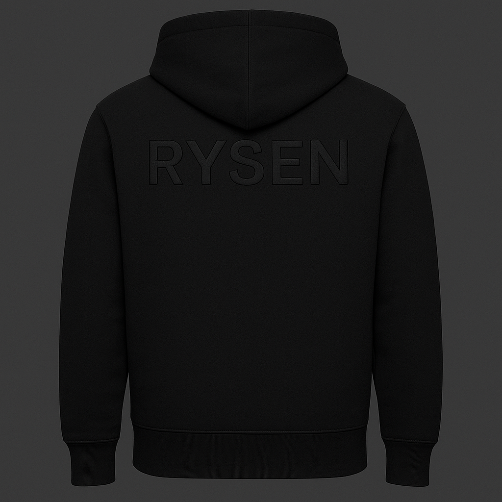 RYSEN Hoodie – Black-on-Black Phoenix + RYSEN (tonal)