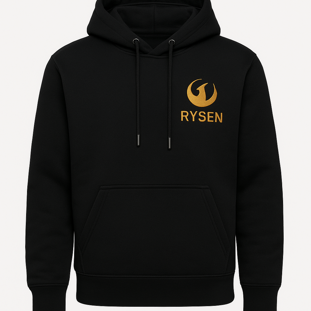 RYSEN Hoodie – Gold Phoenix + RYSEN (gold on deep black)