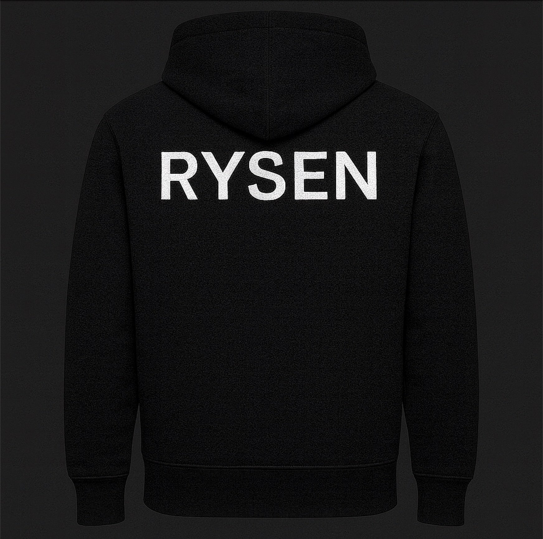 RYSEN Hoodie – White Phoenix + RYSEN (white on deep black)